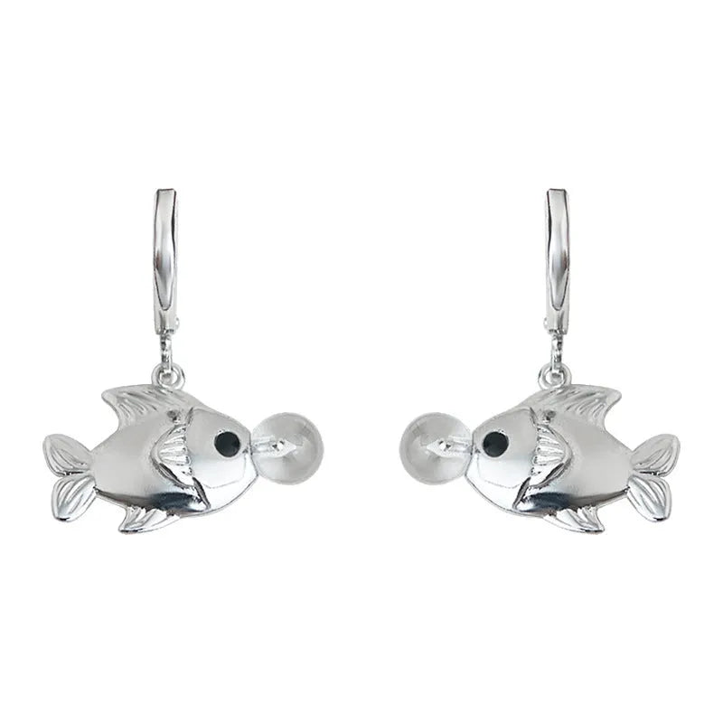 Women's copper bubble fish earrings with goldfish animal design and electroplated finish
