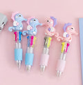 Four-colour press-action ballpoint pen with cartoon designs and 0.7mm bullet tip