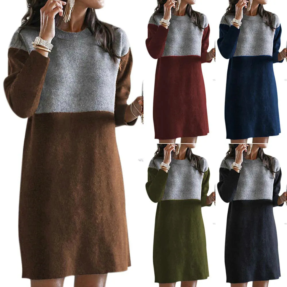 Brown women's cotton polar fleece patchwork skirt with collage stitching and princess dress silhouette