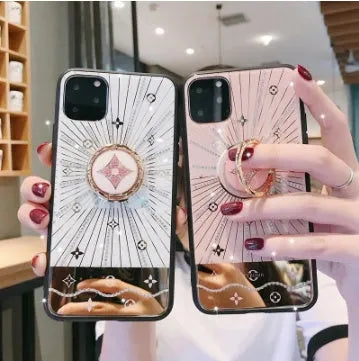 Luxury diamond and gold ring stand for iPhone charging in rose gold or white colour