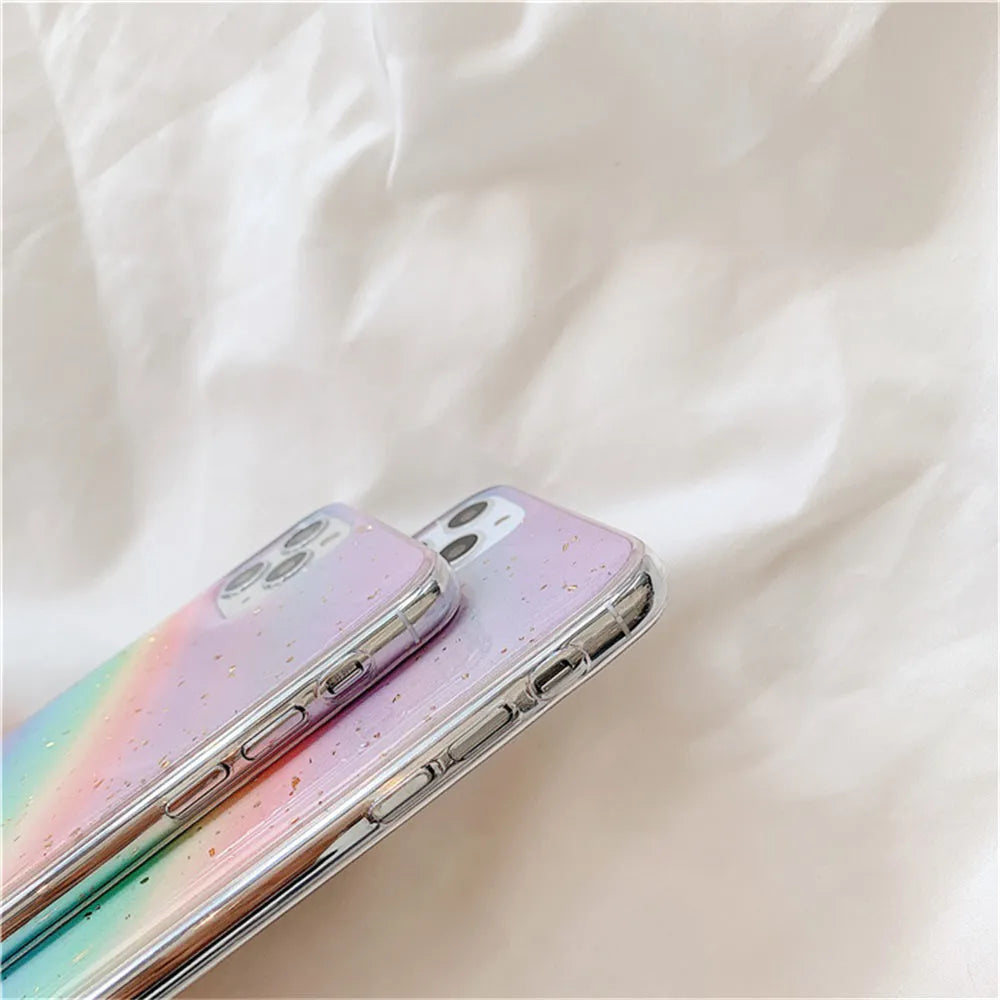 Rainbow gradient striped TPU phone case for iPhone with Japanese and Korean style design elements