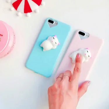 Soft silicone iPhone case with 3D cartoon cat design in multiple colour options