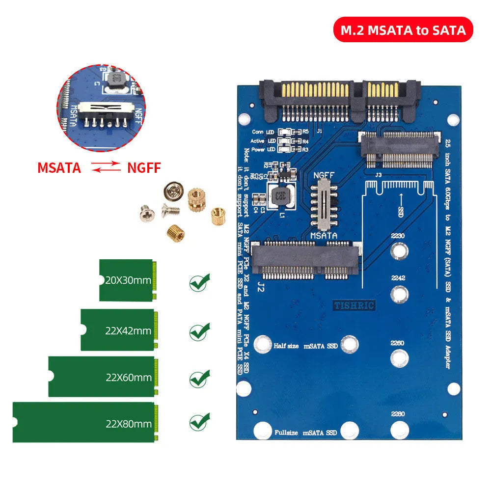 SATA3 to M.2 NGFF mSATA SSD conversion adapter card in black or blue colour