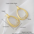 Women's copper geometric drop earrings with zircon details and electroplated yellow gold finish