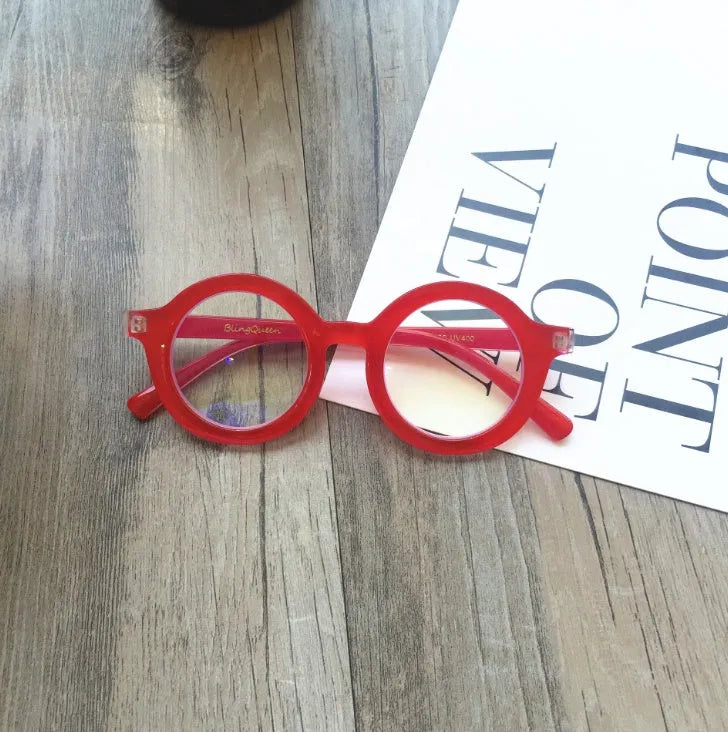 Retro round frame blue light glasses in six colour options with PC plastic frames