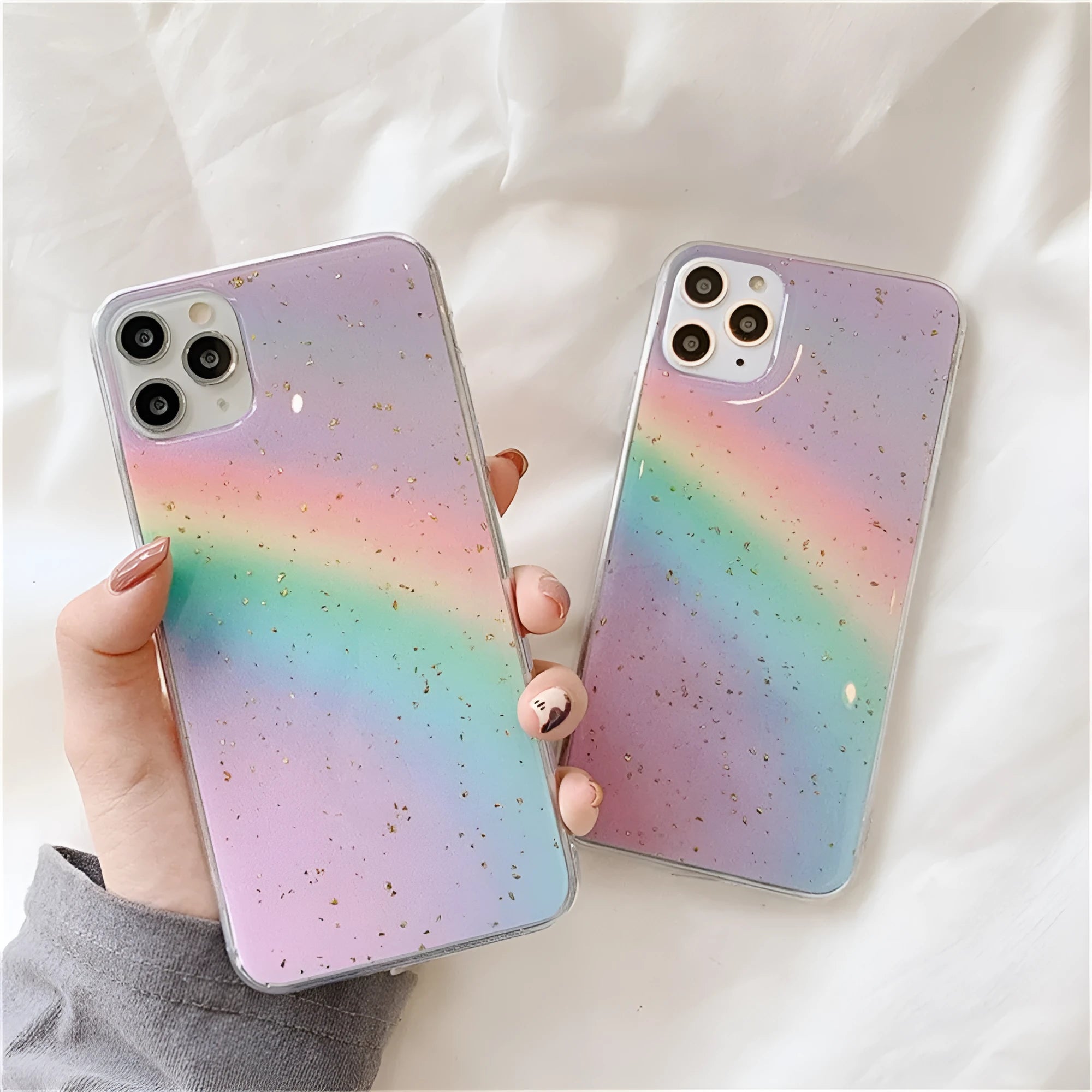 Rainbow gradient striped TPU phone case for iPhone with Japanese and Korean style design elements