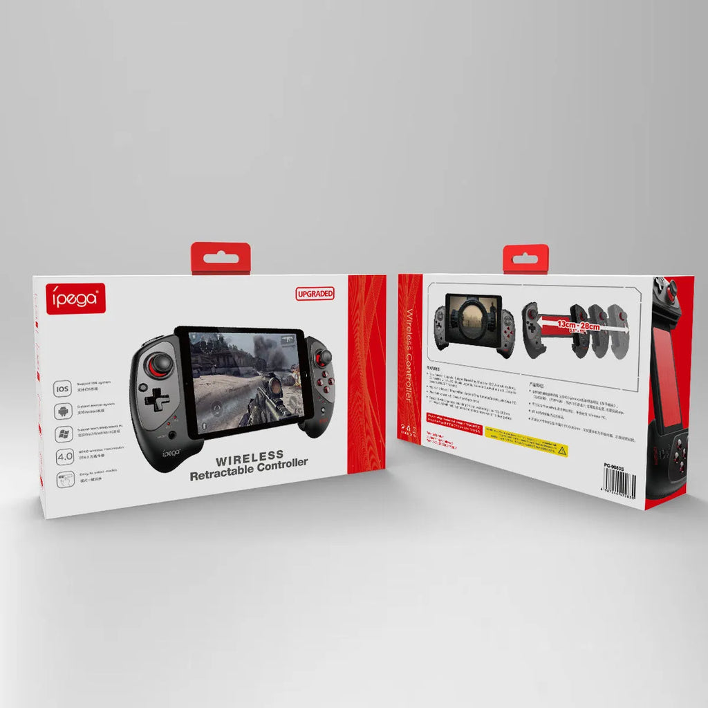 Red telescopic gamepad with Bluetooth connectivity for Android, iOS, and PC gaming