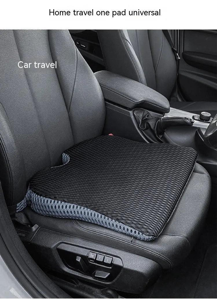 Memory foam car and office chair cushion with fixed attachment strap