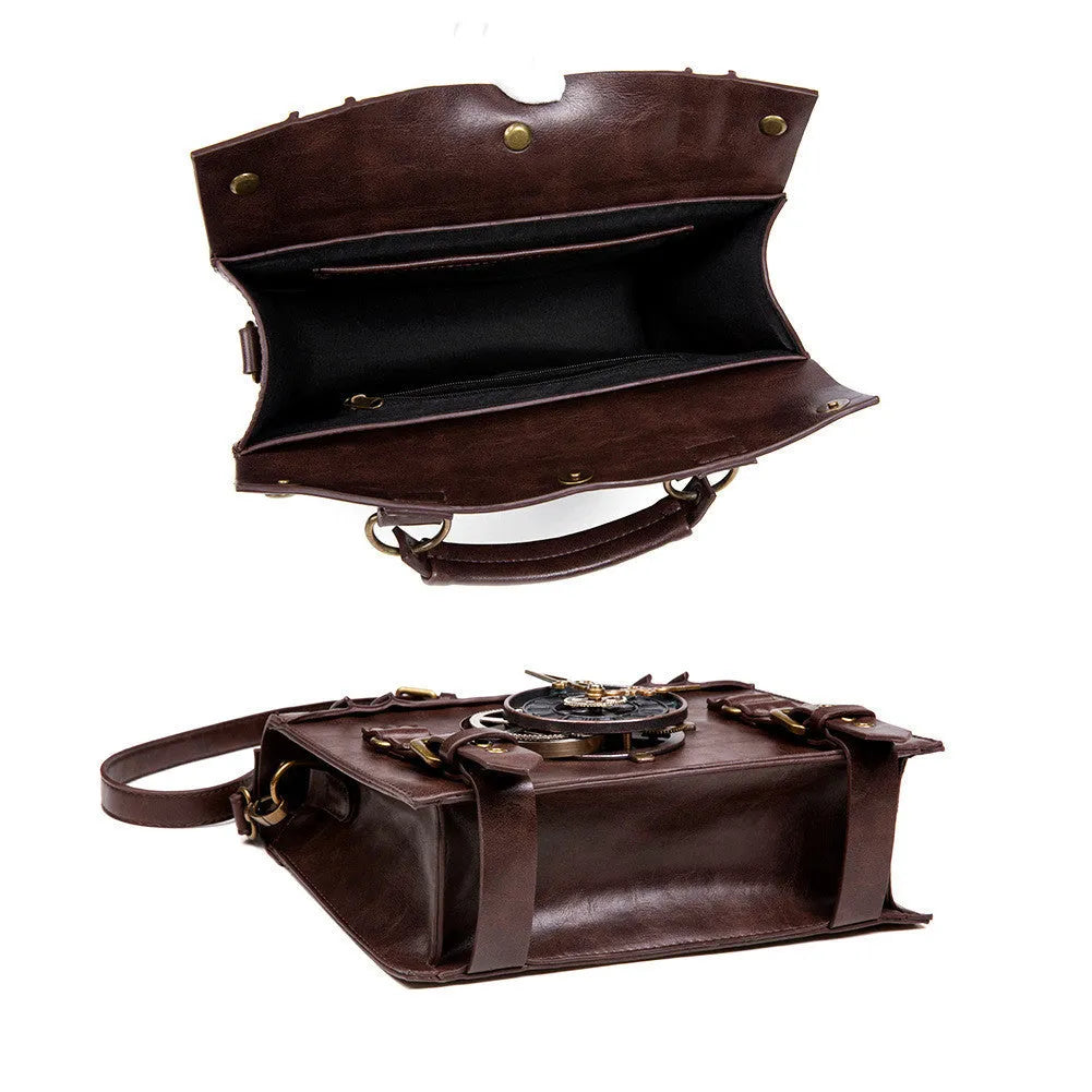 Bronze steampunk industrial retro shoulder bag with metal accents and pillow bag shape