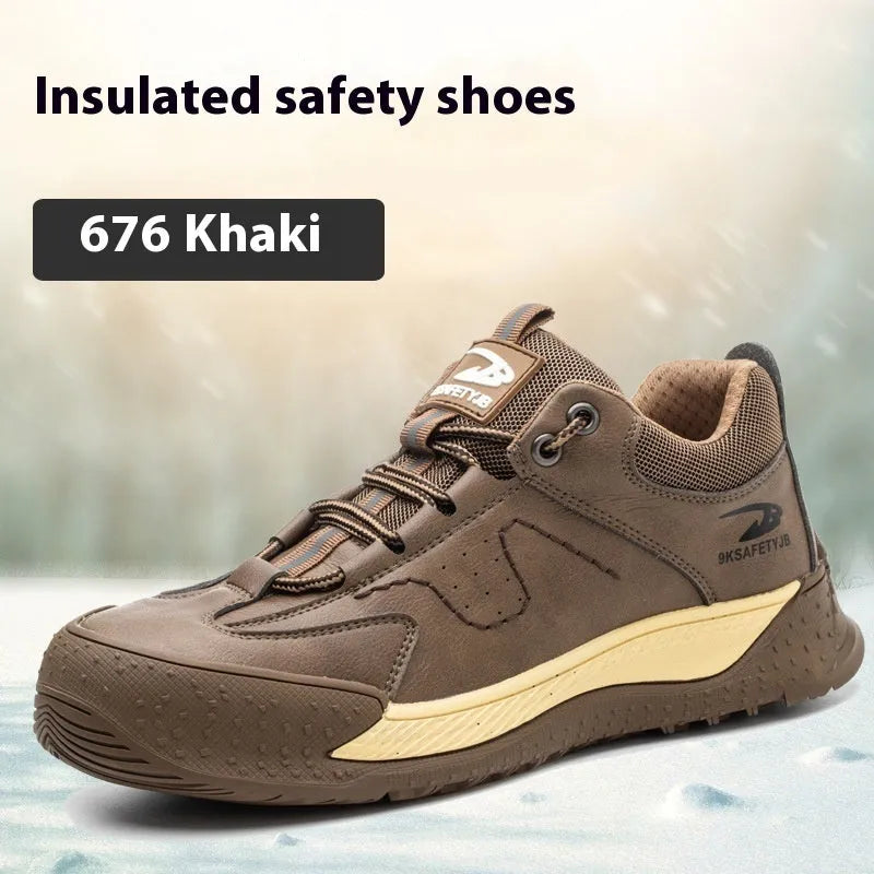 A pair of Flyknit leather work shoes with a rubber sole, shown in a choice of colours.