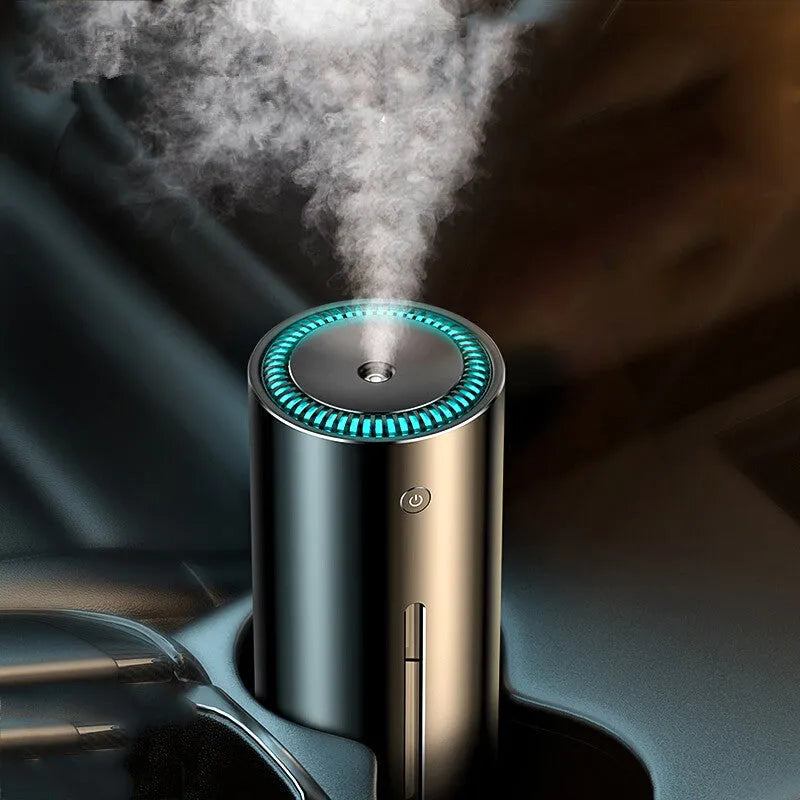 Black aluminium alloy car diffuser humidifier with air purification and aromatherapy functions
