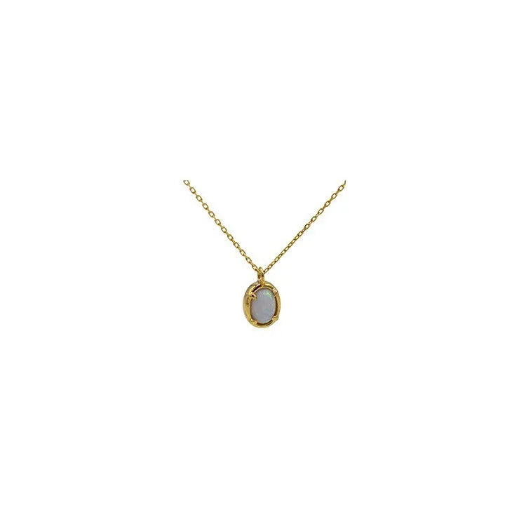 S925 silver pendant necklace with oval jelly opal gemstone in gold or white gold plating