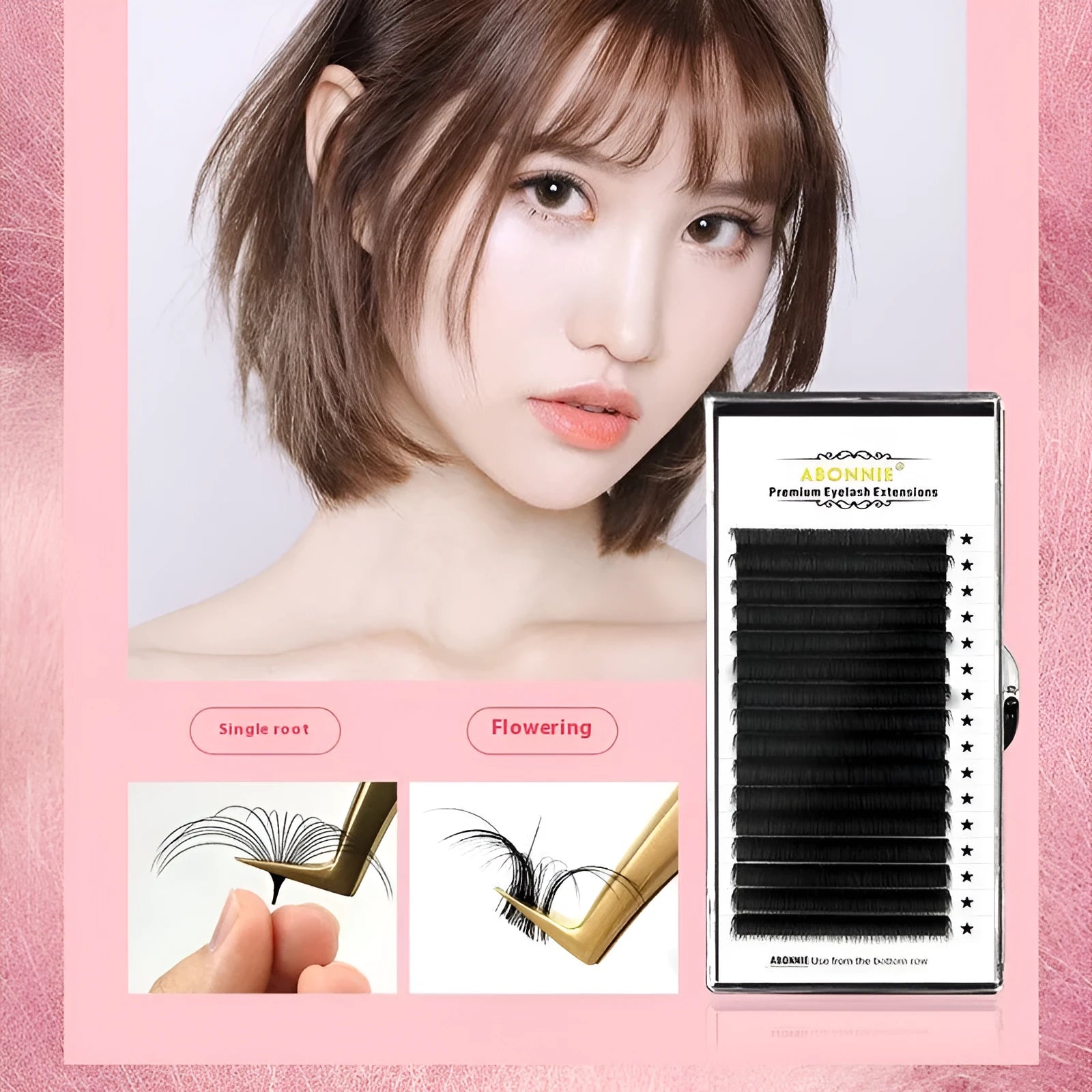 Pack of false eyelashes showing dense 16-row mink hair lashes on a clear band.