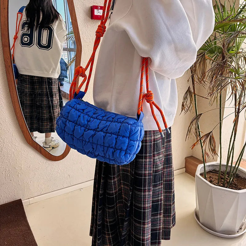 Soft lightweight nylon women's messenger bag in pillow shape with crossbody strap