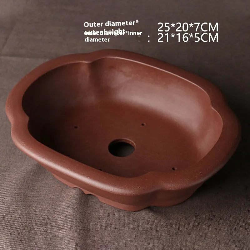 Handmade purple clay bonsai basin with classical Chinese design and 25cm length dimensions
