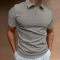 Men's striped V-neck polo shirt in high elastic cotton blend fabric for summer sports wear