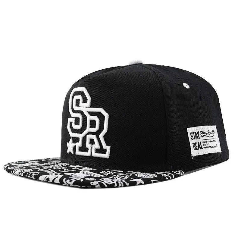 Cotton baseball cap with letter embroidery in SR White colour showing dome crown style