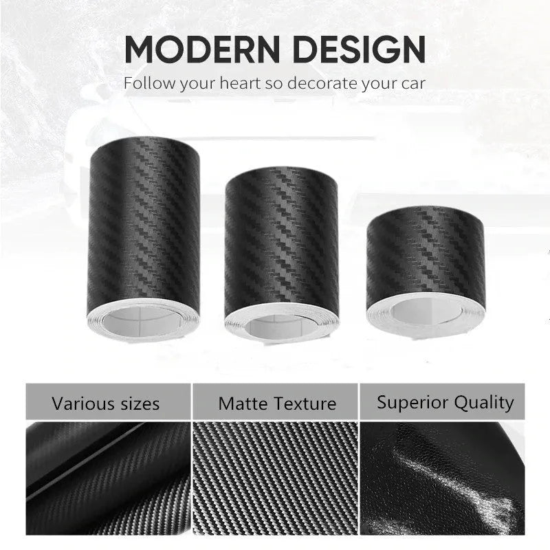 Matte carbon fibre car door sill protector roll showing 3D textured pattern with adhesive backing
