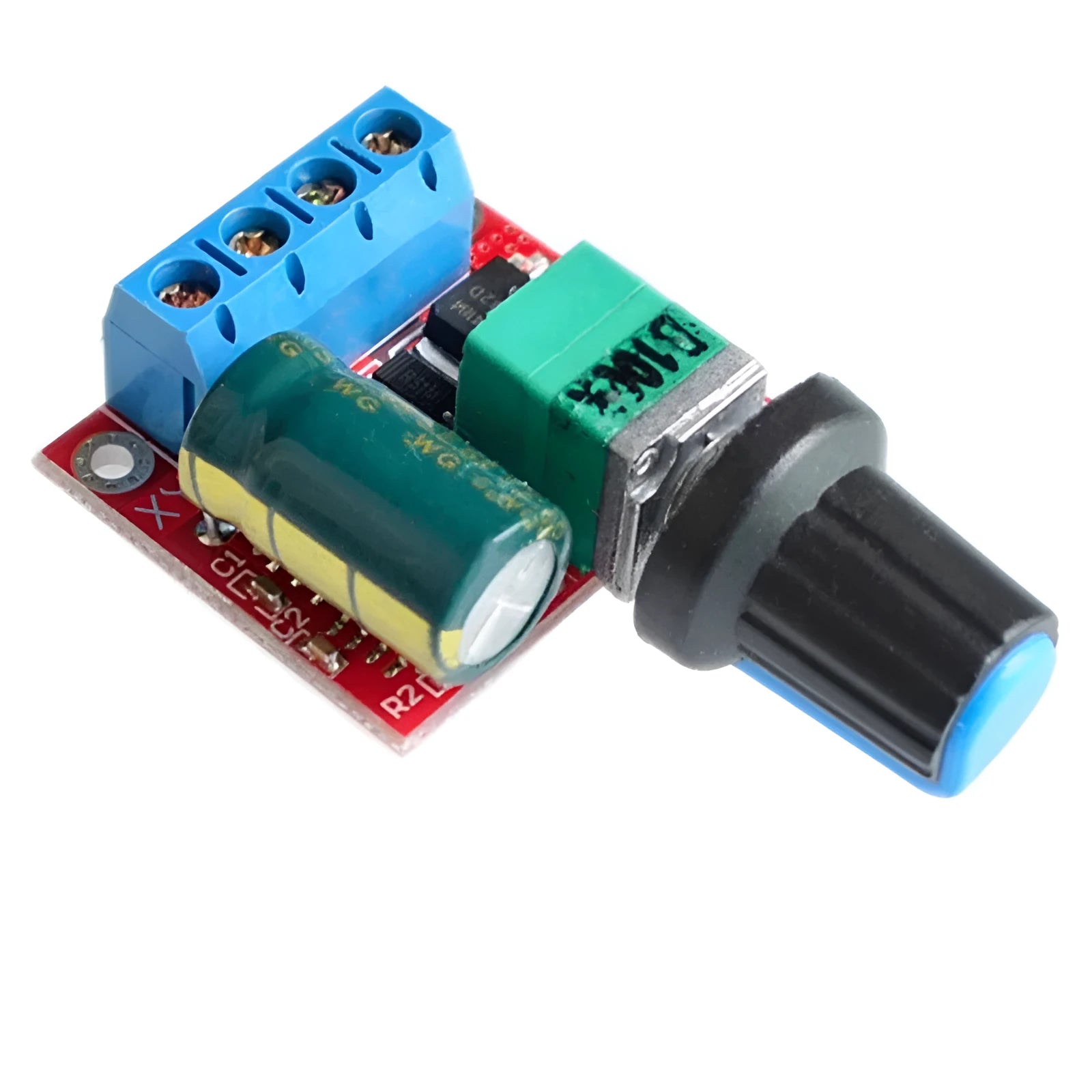 Compact PWM DC motor governor with potentiometer knob for speed control