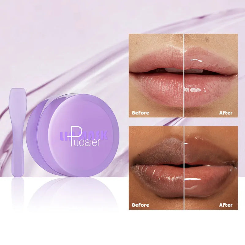 Box containing 10ml exfoliating lip balm tube, applicator, and a small scraper tool for lip treatment.