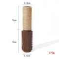 Brown sisal fibre cat scratching post on a wooden floor.