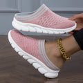 Women's striped Flyknit slipper shoes with hollowed-out design in black, pink and purple colour options