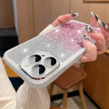 Ultra-thin transparent glitter iPhone case showing gradient colour and electroplating laser effects