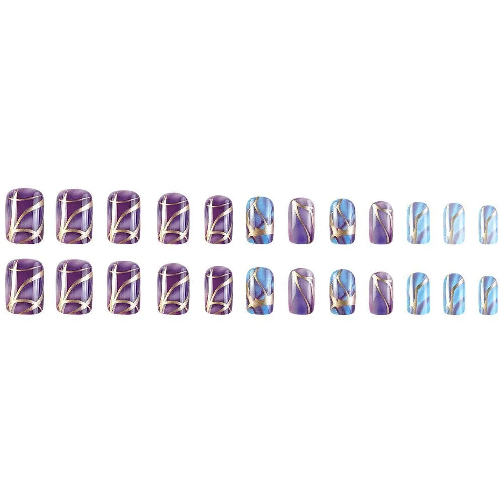 Medium-length purple striped nail stickers with European and American design style including wipe jelly glue