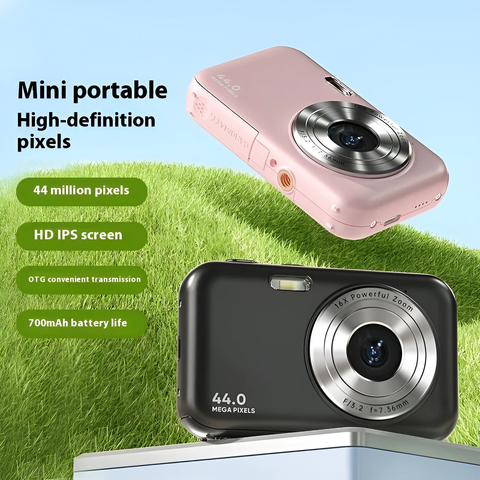 Children's digital camera in four colours with 2.4-inch screen, 44MP sensor, and 1080p video