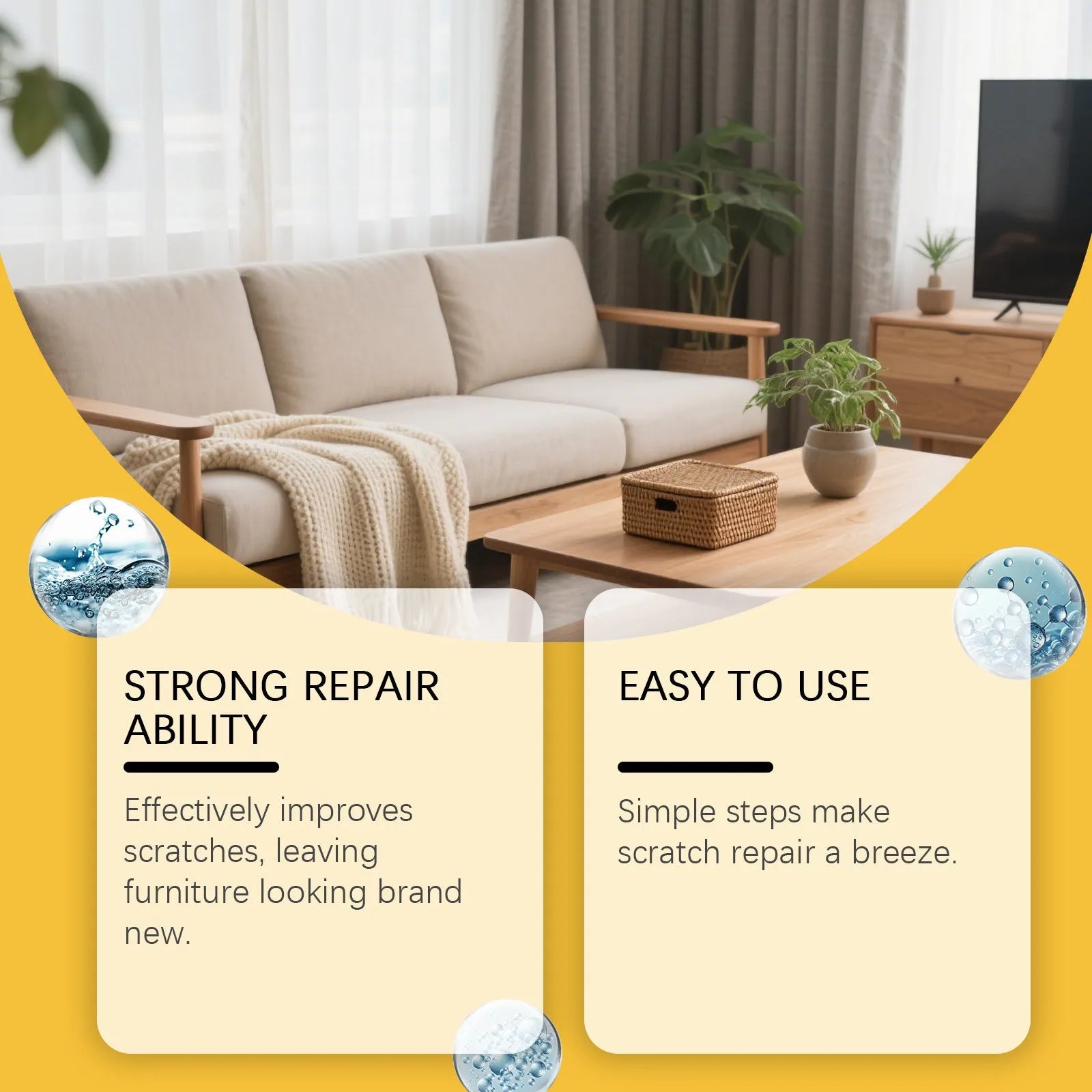 Wood furniture scratch care agent in 100ml bottle with 20x20cm application cloth for surface maintenance