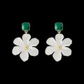 A pair of dark green and alloy needle flowers design drop earrings for women.