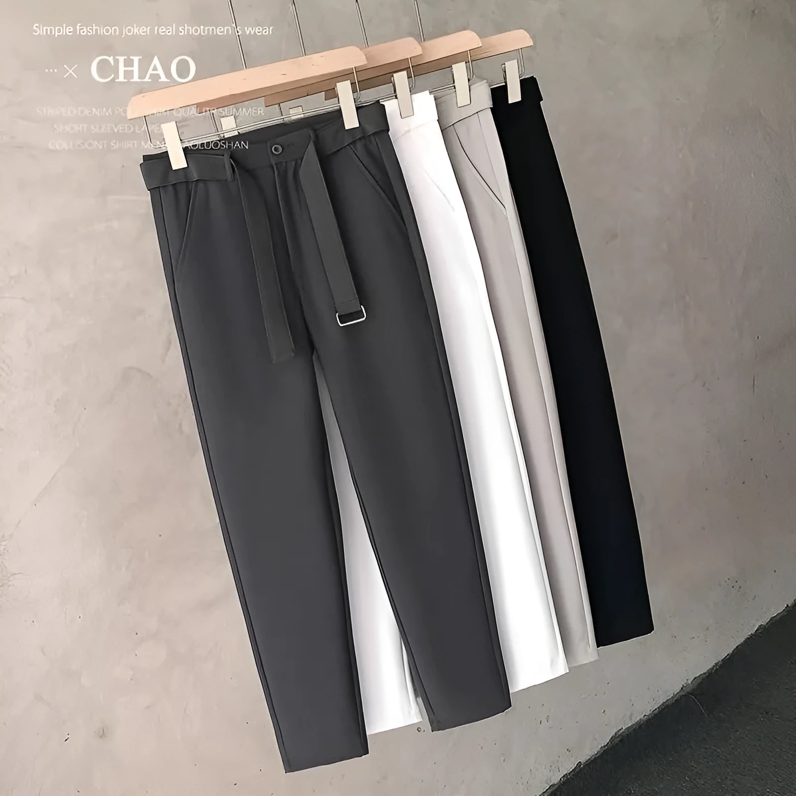 Boys slim straight wool trousers in grey, showing tapered fit and straight leg opening.