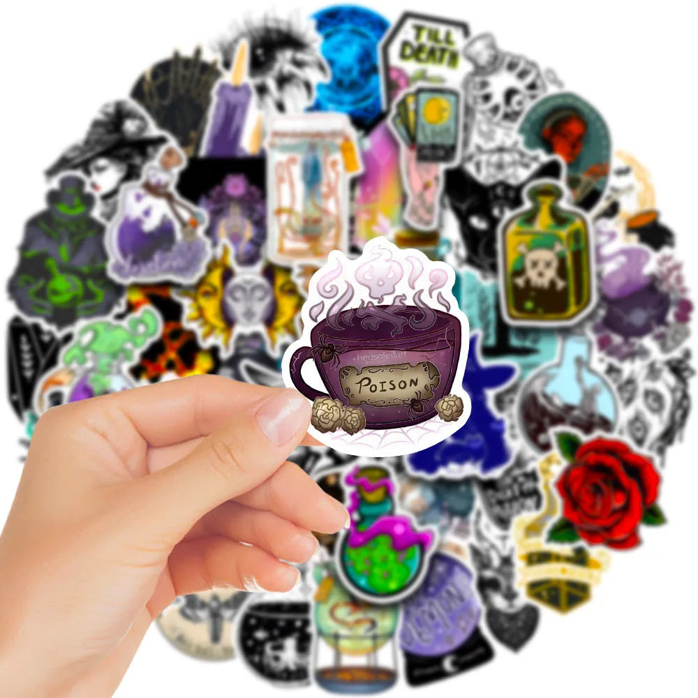 Fifty waterproof PVC stickers for laptops with glossy finish in 3-8cm sizes