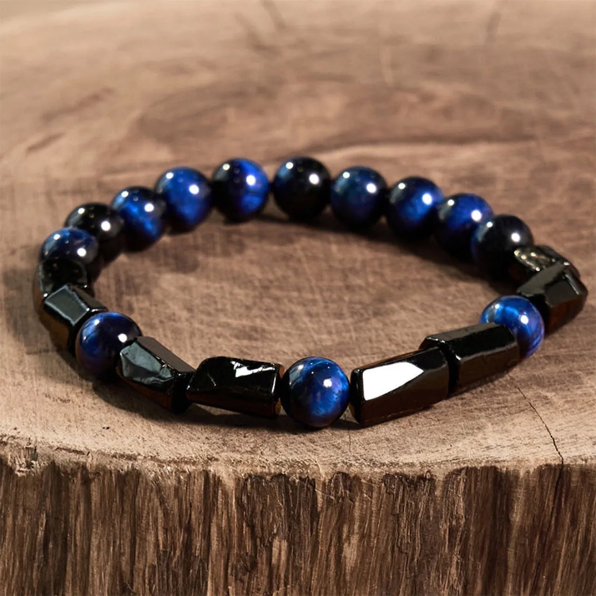 Natural obsidian single ring bracelet with 8mm constellation beads in gold, blue, or green stone variants