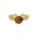 Adjustable silver ring with shell and tiger eye decoration in white gold or 18K gold electroplated finish.