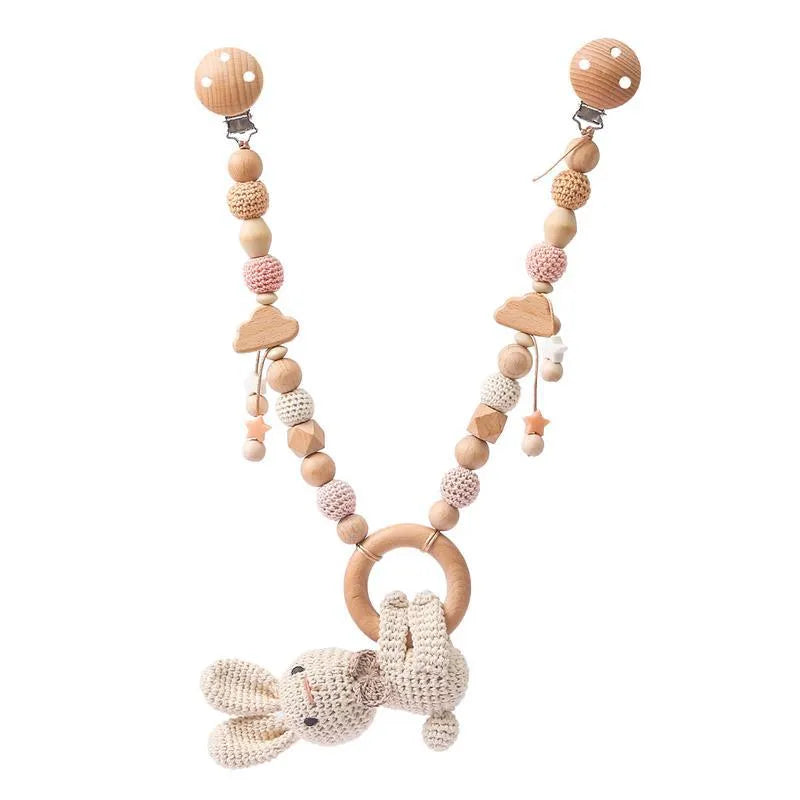 Baby crib hanging bunny and lion pendant toy with cart chain and biteable feature for infants 0-3 years