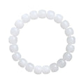 White Hetian jade barrel bead bracelet showing three size options on a neutral background