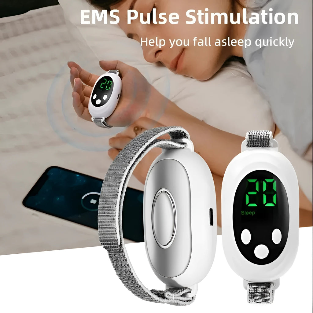 White sleep aid instrument with handheld remote control showing 20 intensity levels