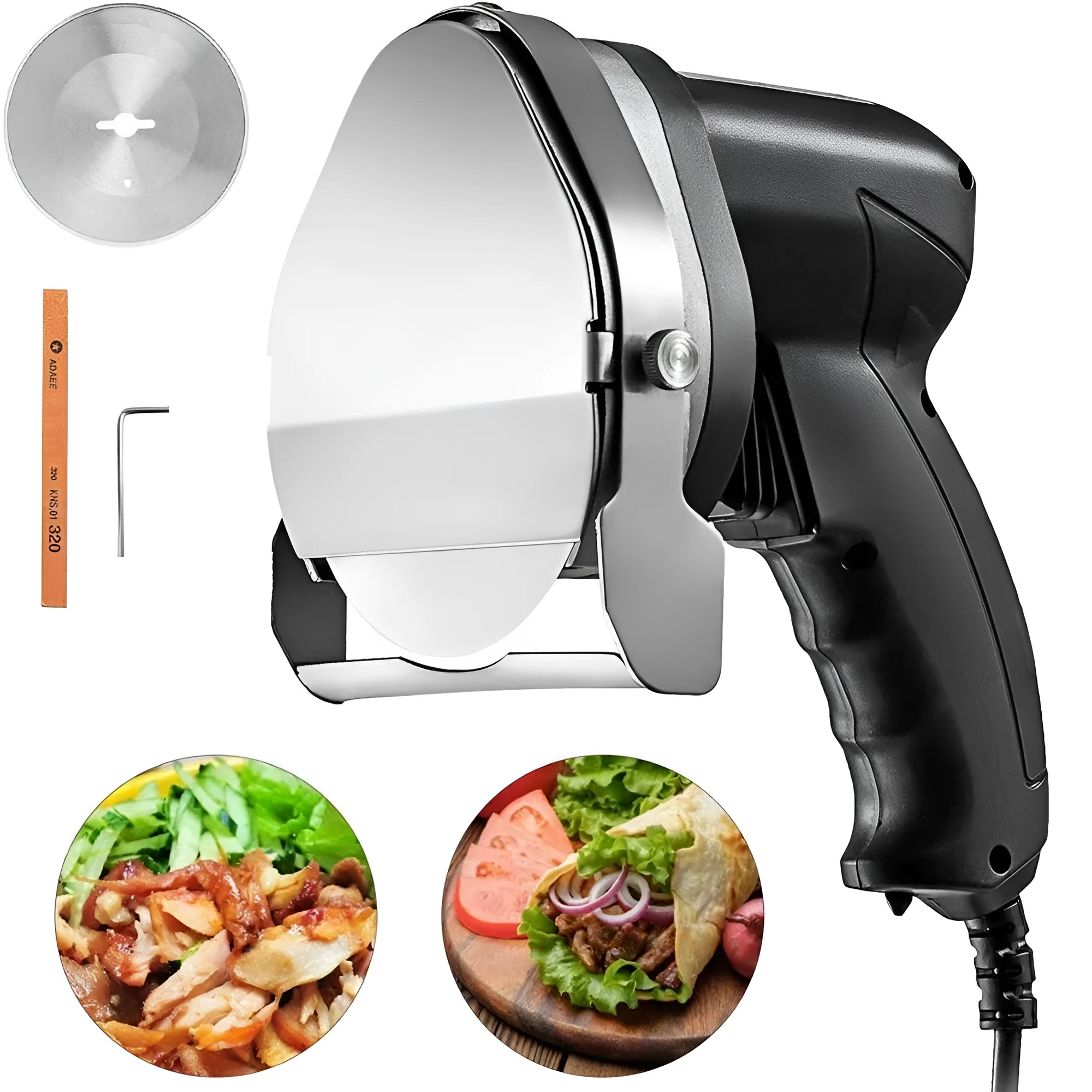 Black electric meat cleaver appliance with adjustable blade for turkey barbecue machines