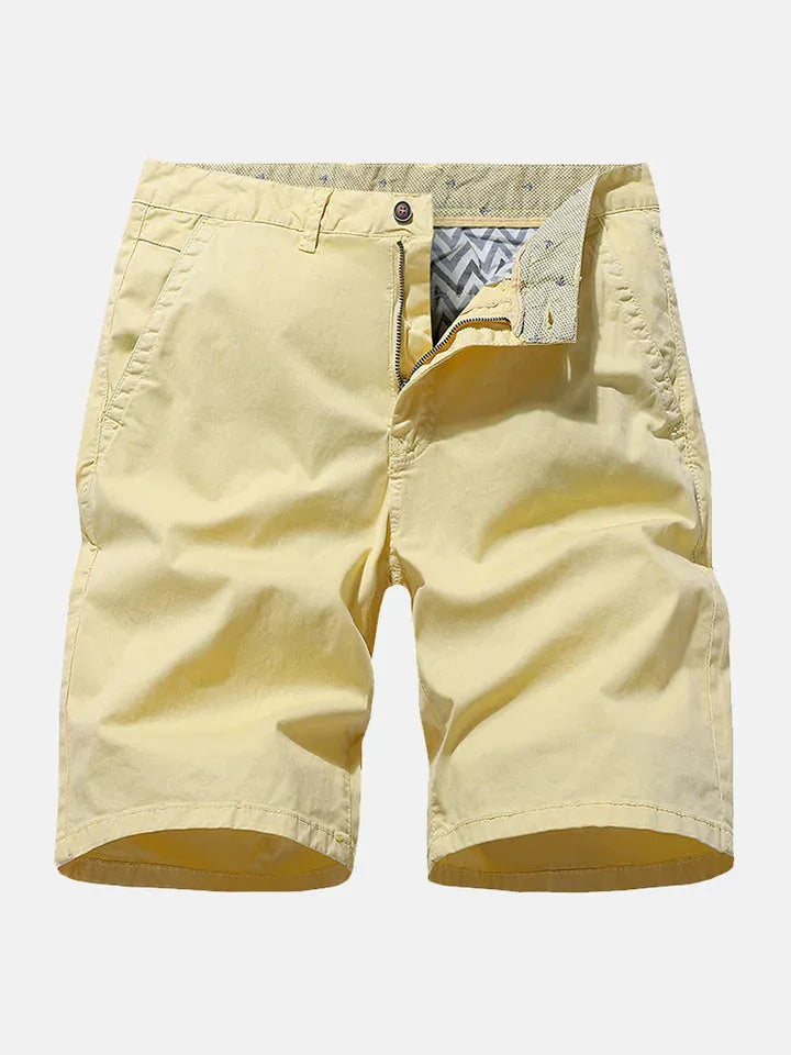 Men's printed denim shorts with elastic waistband and straight leg cut in multiple colour options