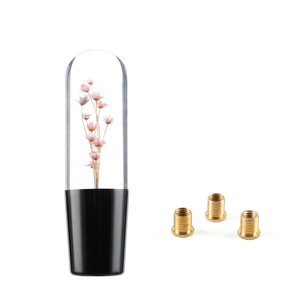 15cm transparent crystal car gear shift knob with flower design in seven colour options