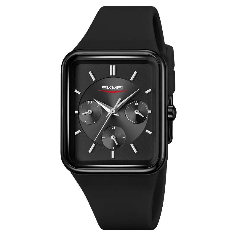 Square silicone waterproof watch for girls in white rose gold colour showing 10.8mm thickness