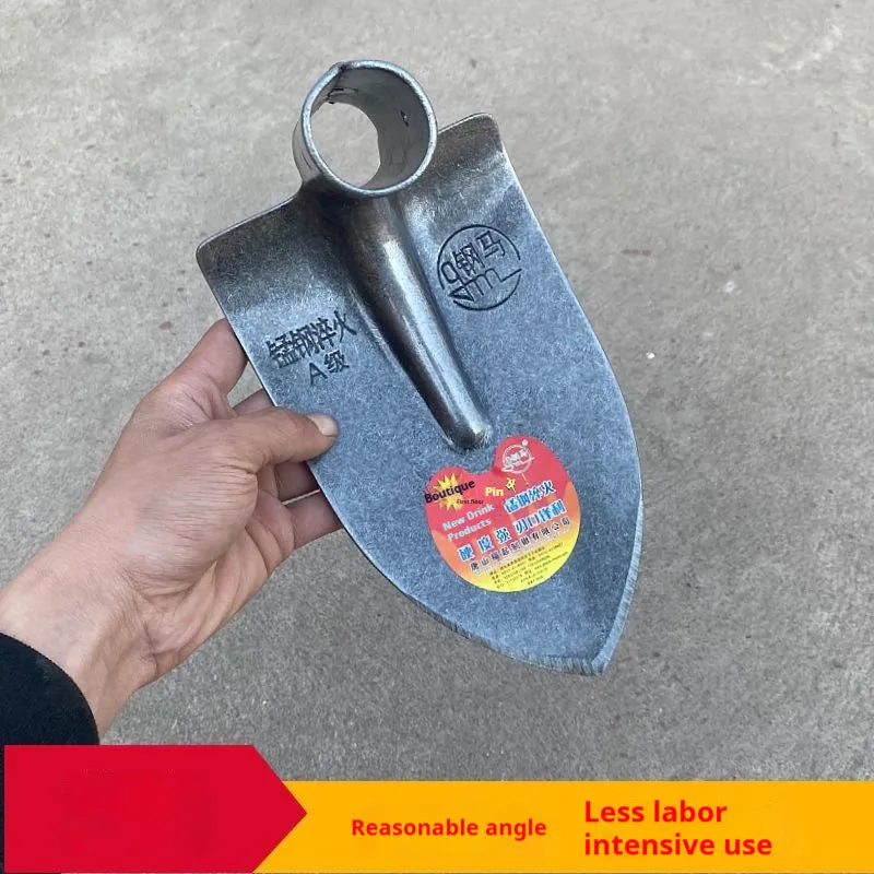 Steel horse pointed agricultural hoe with a flat blade and pointed tip for weeding and soil ripping.