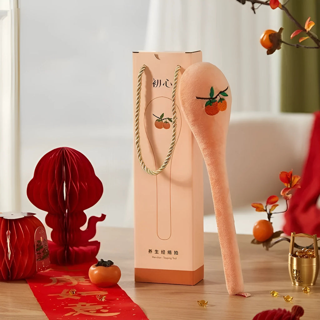 48 cm back pounding percussion massage stick with zipper style and meridian flap persimmon pattern