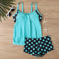 Women's split printed polka dot boxer swimsuit in polyester with high-waist brief styling