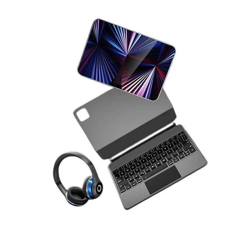 iPad magnetic suction keyboard with protective cover in black, white, pink, purple or blue colour with embossed finish