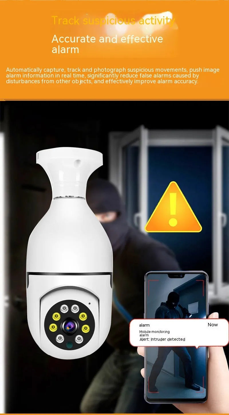 Wireless WiFi bulb security camera with plastic and metal housing measuring 5cm by 12cm