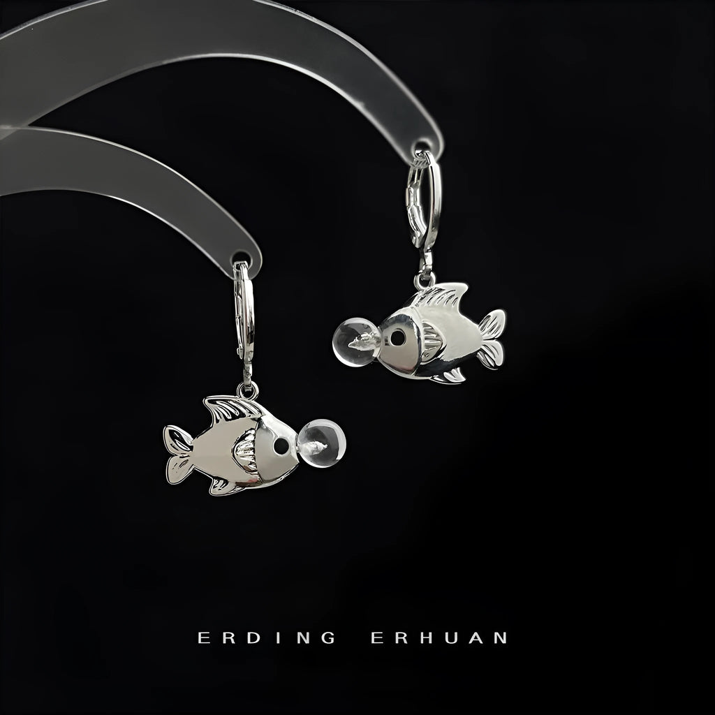 Women's copper bubble fish earrings with goldfish animal design and electroplated finish