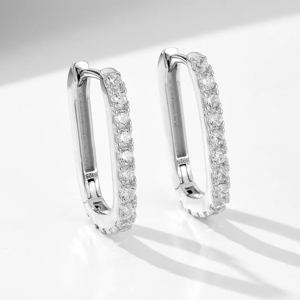 Sterling silver oval zircon ear clip earrings in yellow and white geometric design