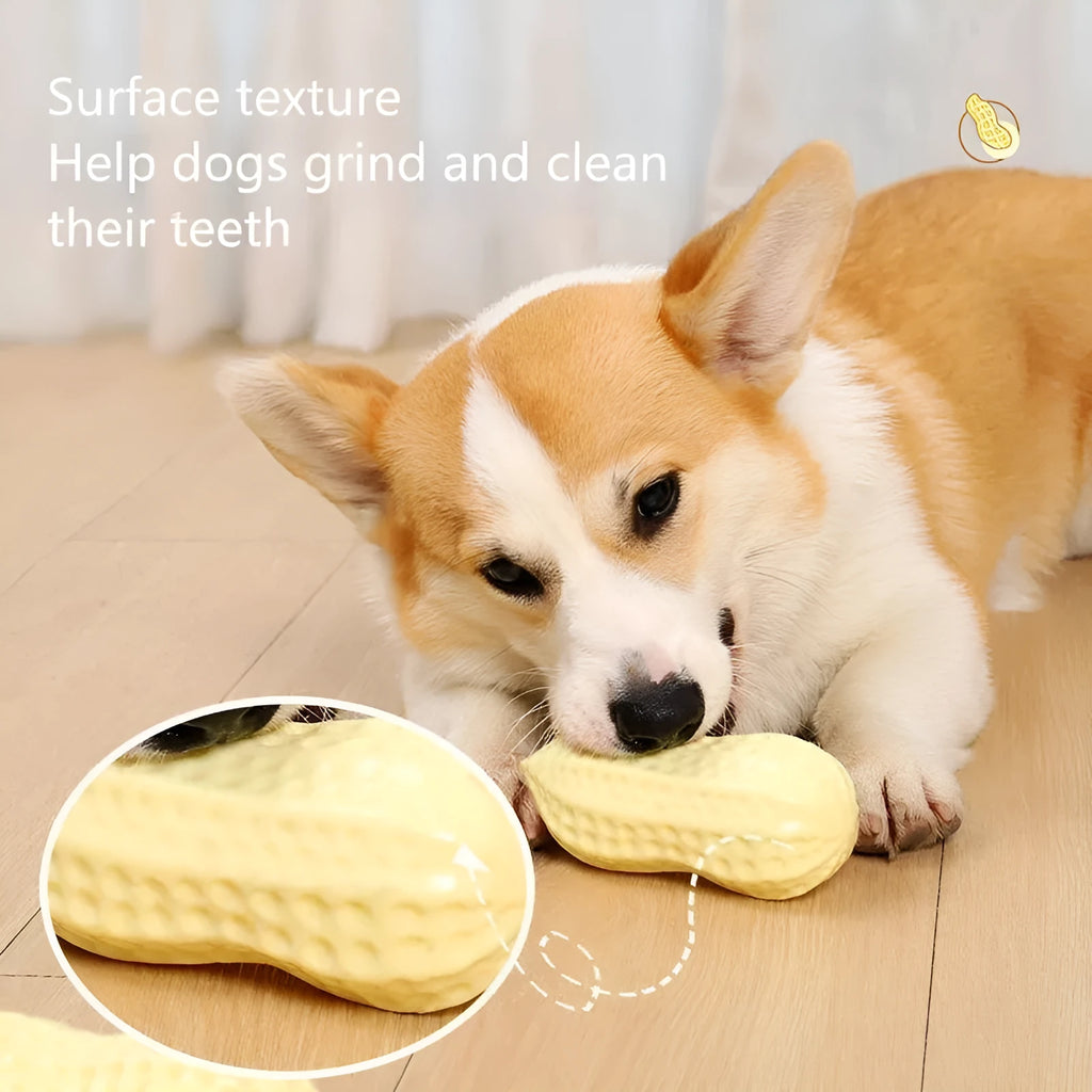 Yellow rubber and vinyl dog toy for small dogs, elastic chew toy with sound for teeth cleaning and boredom relief